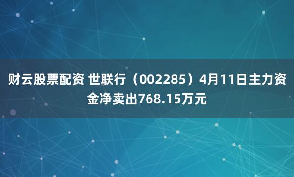 财云股票配资 世联行（002285）4月11日主力资金净卖出768.15万元