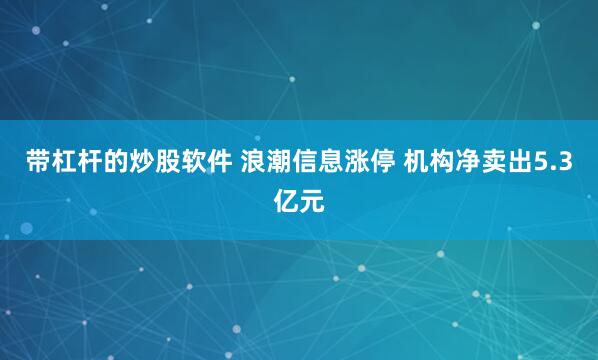 带杠杆的炒股软件 浪潮信息涨停 机构净卖出5.3亿元