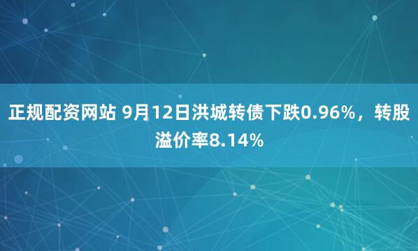 正规配资网站 9月12日洪城转债下跌0.96%，转股溢价率8.14%