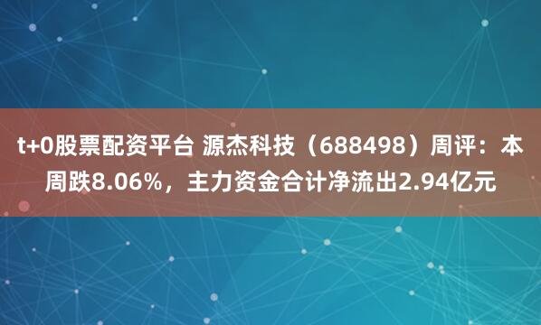 t+0股票配资平台 源杰科技（688498）周评：本周跌8.06%，主力资金合计净流出2.94亿元