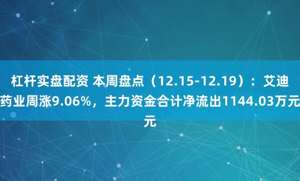 杠杆实盘配资 本周盘点(12.15-12.19):艾迪药业周涨9.06%,主力资金合计净流出1144.03万元